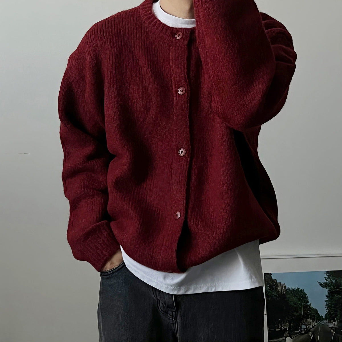 Men's Round Neck Breasted Casual Workwear Sweater