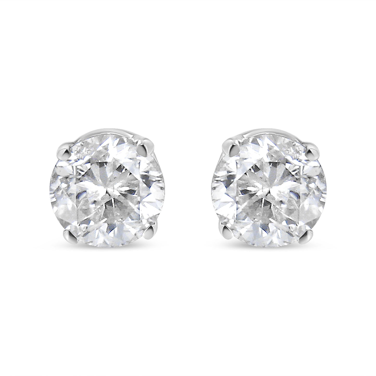 AGS Certified 14K White Gold 1.0 Cttw 4-Prong Set Brilliant Round-Cut Solitaire Diamond Push Back Stud Earrings (G-H Color, SI2-I1 Clarity)