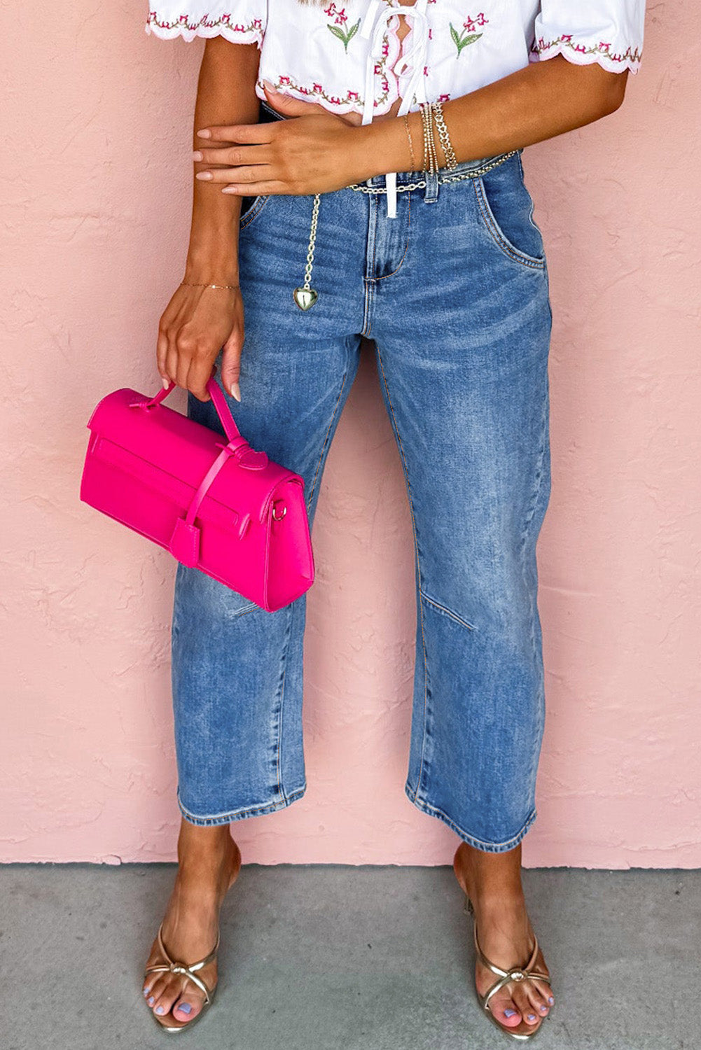 Vaqueros rectos capri de tiro alto azul anochecer