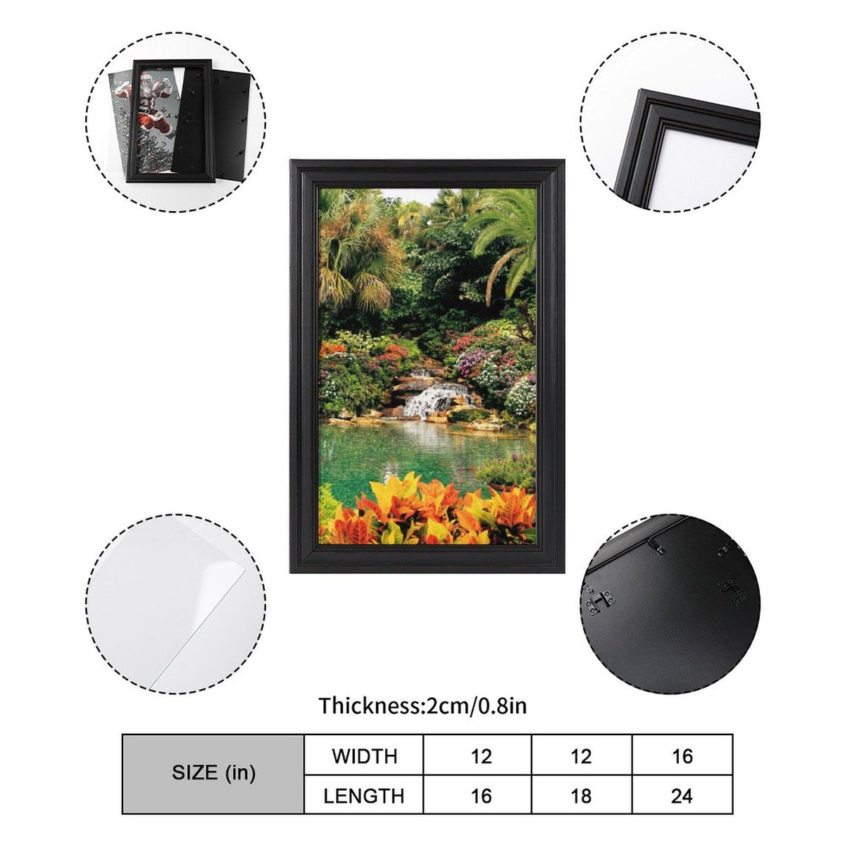 Serene Tropical Garden and Waterfall European Style Framed Art Print  - 16" × 24"