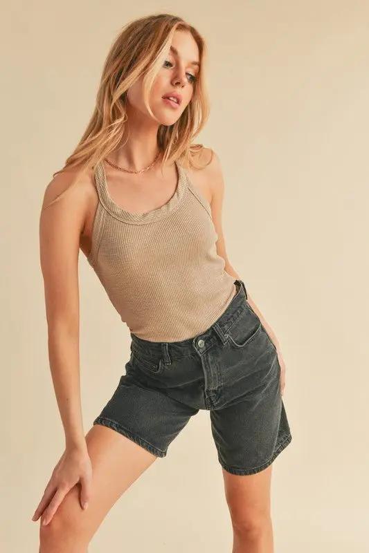 Camisetas Trendsi Aemi + Co Camiseta de Tirantes Acanalada con Cuello Redondo Oatmeal Talla S