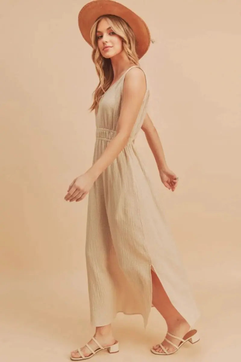 Women's Sleeveless Tank Dress Sleeveless Tank Dress - Side Slit, Round Neck - Casual