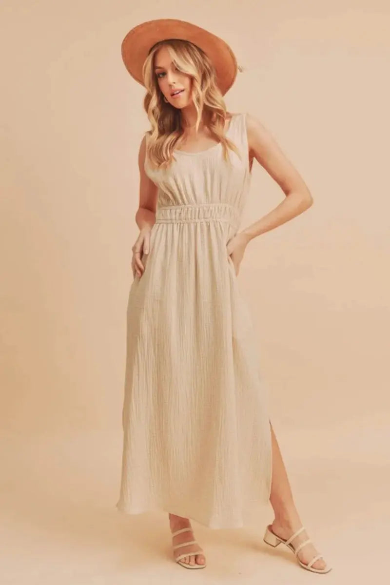 Women's Sleeveless Tank Dress Sleeveless Tank Dress - Side Slit, Round Neck - Casual