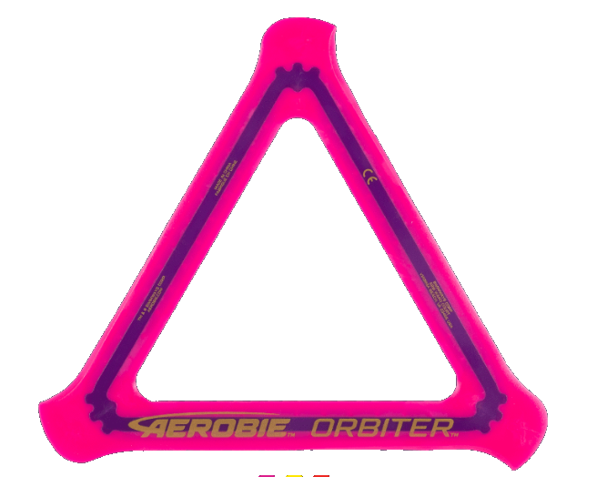 Aerobie Orbiter Triángulo Boomerang Disco Volador Azul, Rosa, Amarillo
