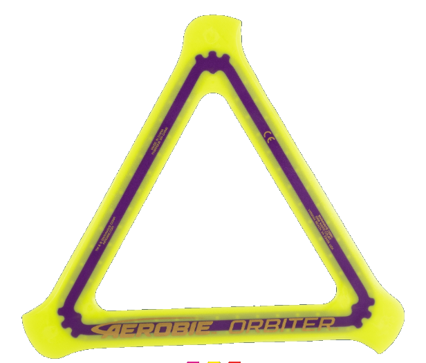 Aerobie Orbiter Triángulo Boomerang Disco Volador Azul, Rosa, Amarillo