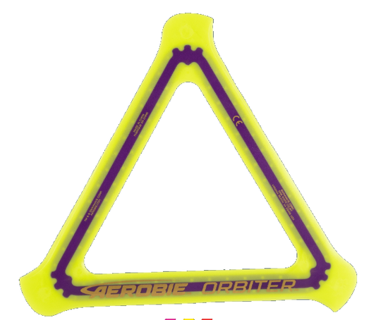 Aerobie Orbiter Triángulo Boomerang Disco Volador Azul, Rosa, Amarillo