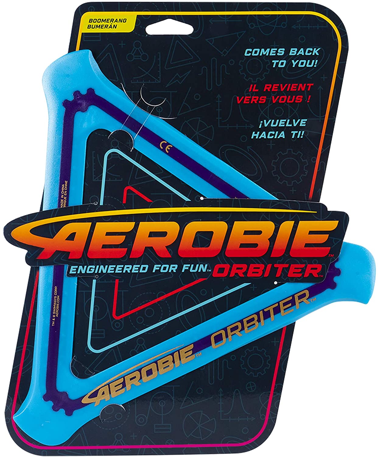 Aerobie Orbiter Triángulo Boomerang Disco Volador Azul, Rosa, Amarillo