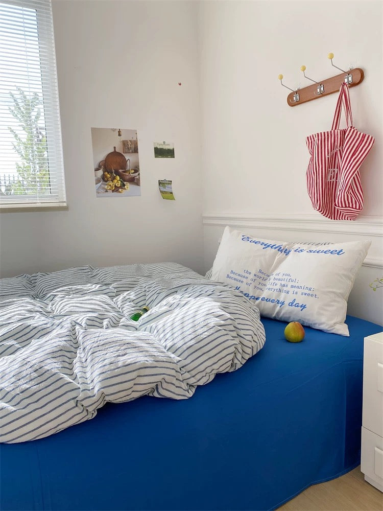 Pink & Yellow Striped Cotton Duvet Cover Set