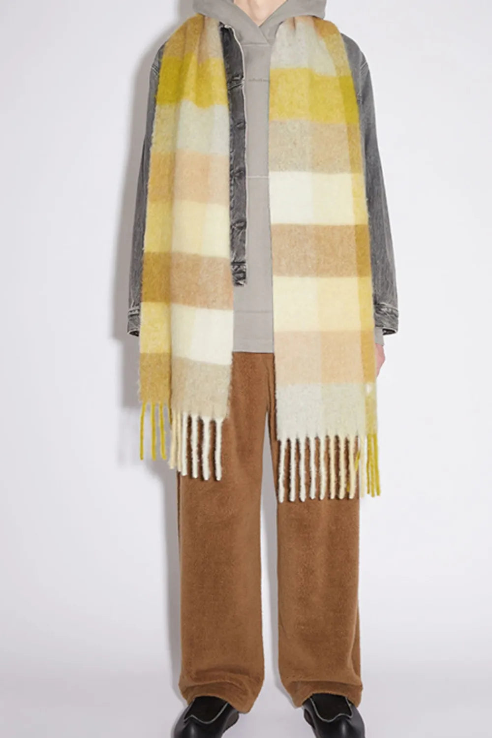 Bufanda Plaid con Contraste de Flecos Térmicos