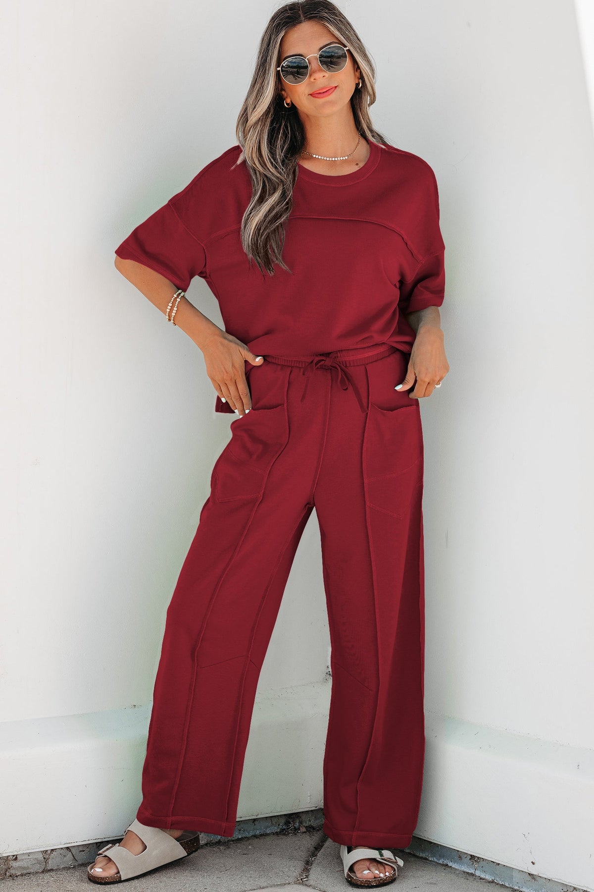 Women's Drop Shoulder Boxy Tee and Barrel Pants Set