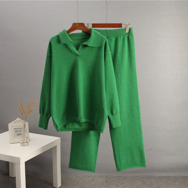Conjunto de suéter con solapa de color liso para mujer
