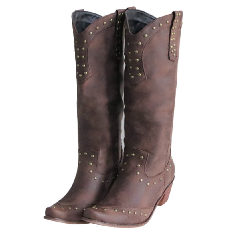 Women's Studded Retro Western Boots