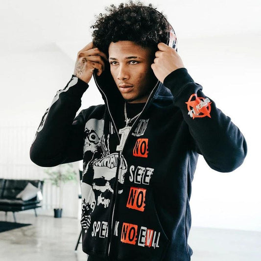 Suéter con cremallera y estampado de letras