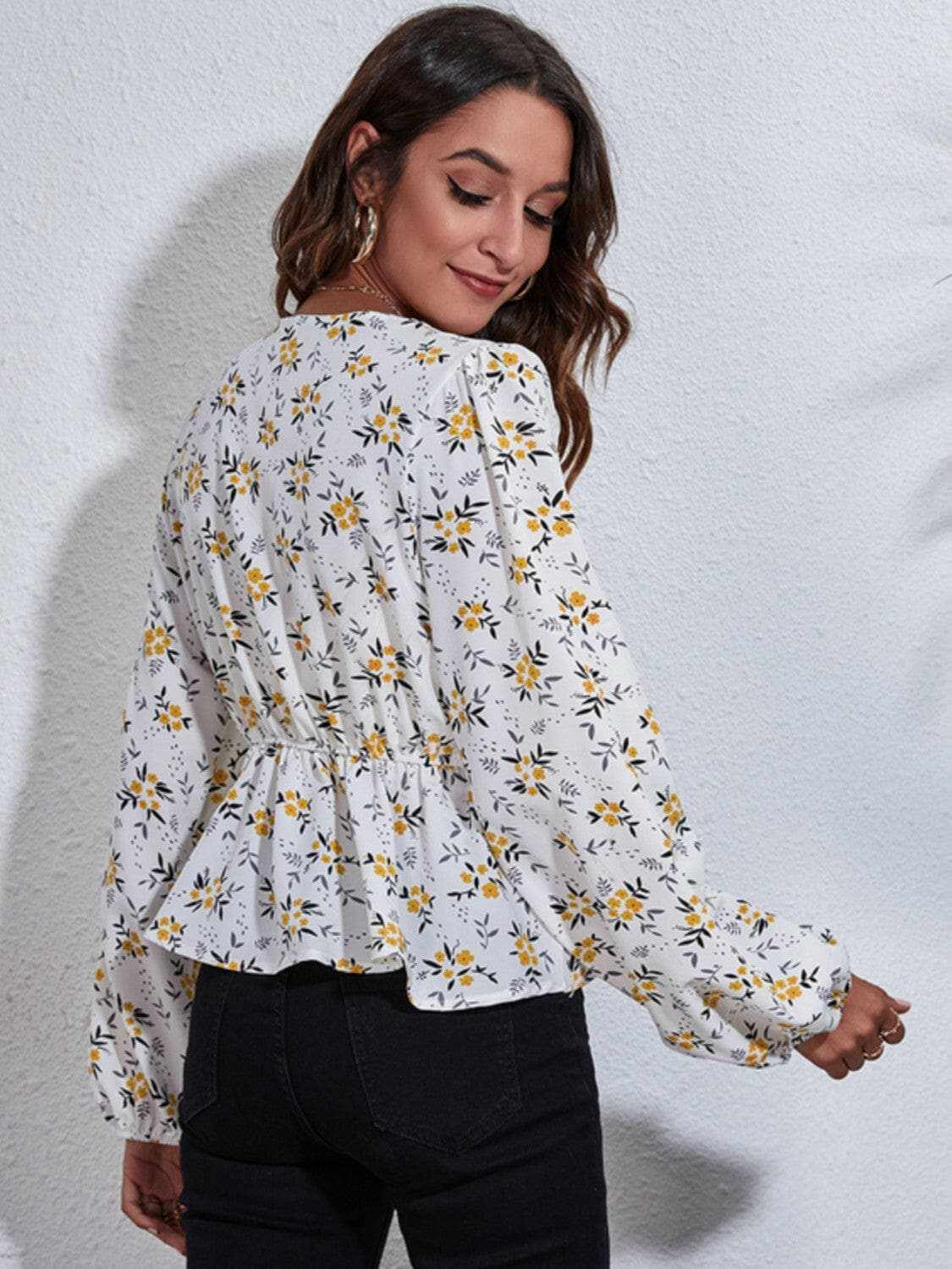 Accessories Trendsi Floral peplum blouse with v-neck