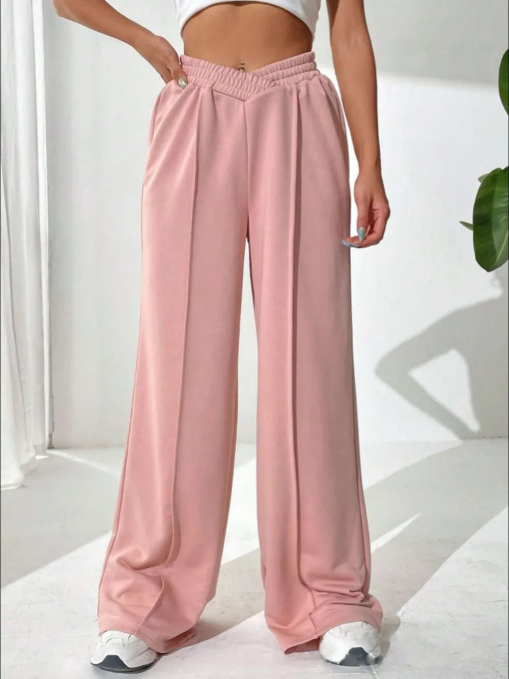 Pantalones de pernera ancha con cintura elástica