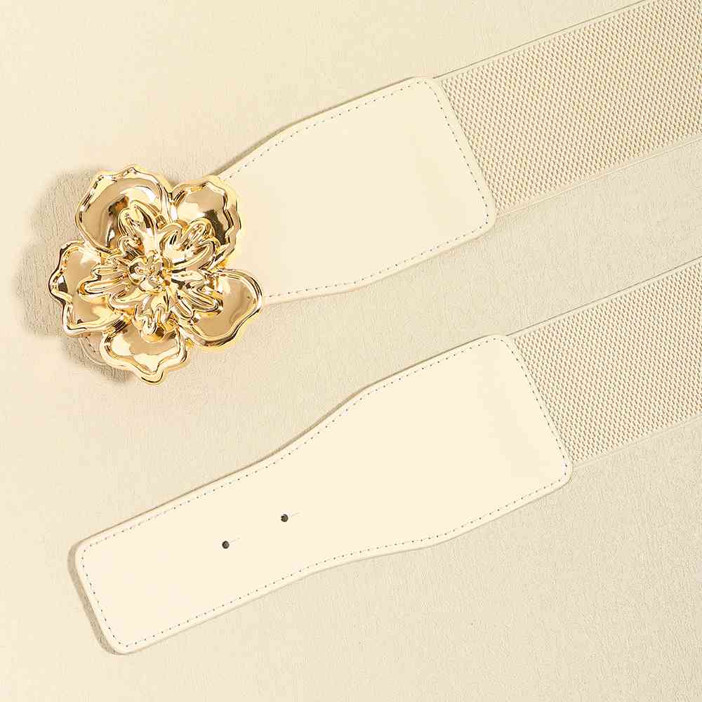 Flower Elegance Alloy Buckle Elastic Belt – Stylish Floral Design See size chart under “more details”