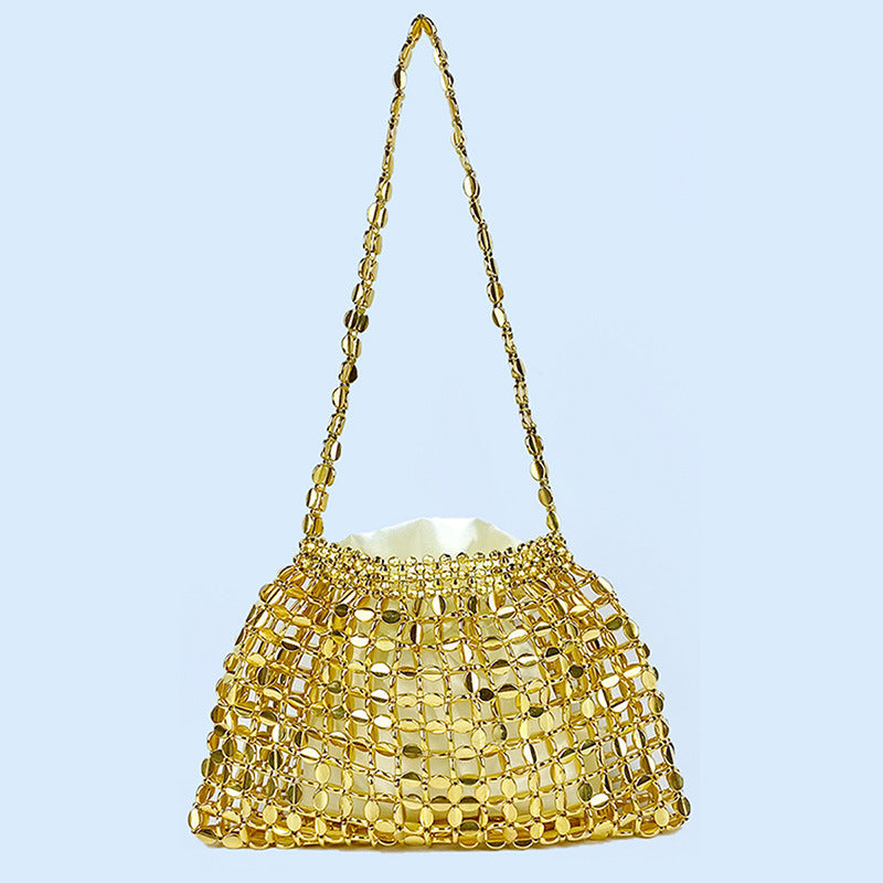 Handmade Flat Beads Woven Large Dumpling Fashion Trendy One-shoulder Handbag See size chart under “more details”
