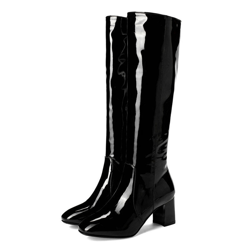 Plus Size Patent Leather High-Heel Long Boots