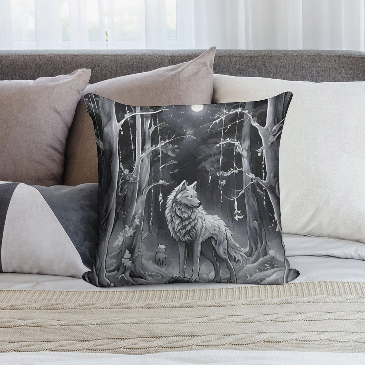 Ethereal Wolf in the Moonlight 2-Piece Ultra-Soft Pillowcase Set- 18" × 18"
