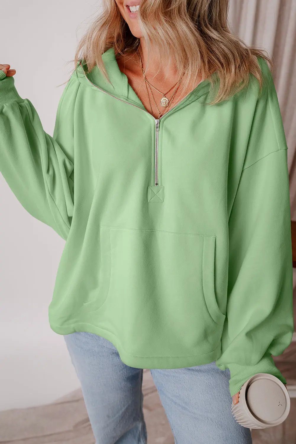 Women's Hoodie - Half Zip Fleece - Cozy Daily Pullover