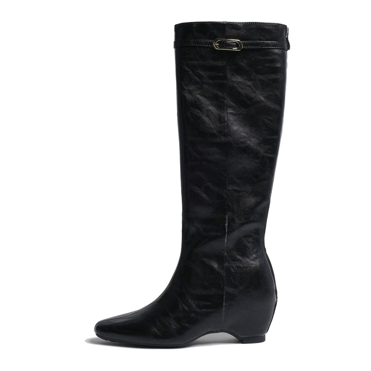 Womens Black High-top Boots With Buckles And A Hidden Heel