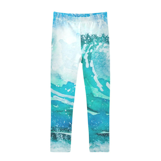 Aflyko Girls Leggings Sea Wave Watercolor Vintage Kids Workout Pants Dance Tights Ankle Length-4T - # GIAA21410013