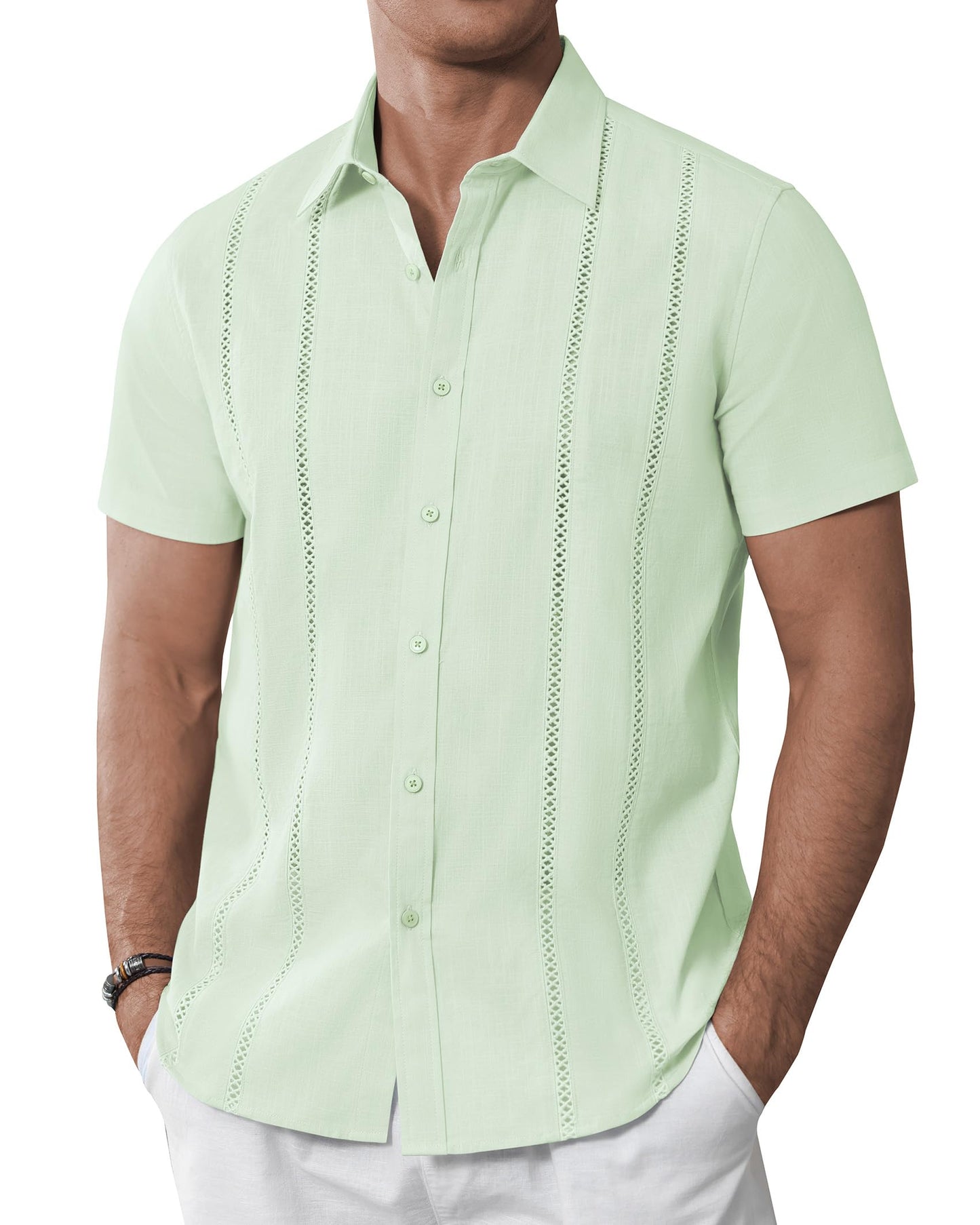 Alimens & Gentle Men's Cuban Guayabera Shirts | Mint Green - # BOAA13510052