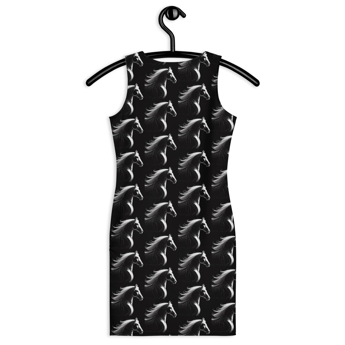 Flowing White Horses Printed Black Bodycon Short Dress