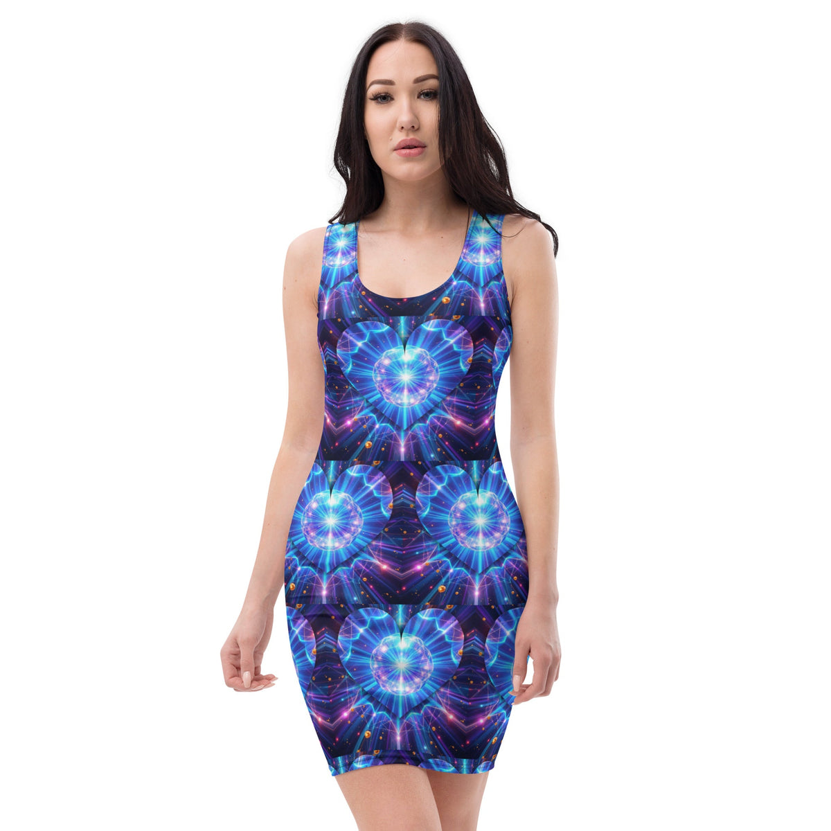 Women's Neon Bright Blue Star Pattern Fitted Short Dress