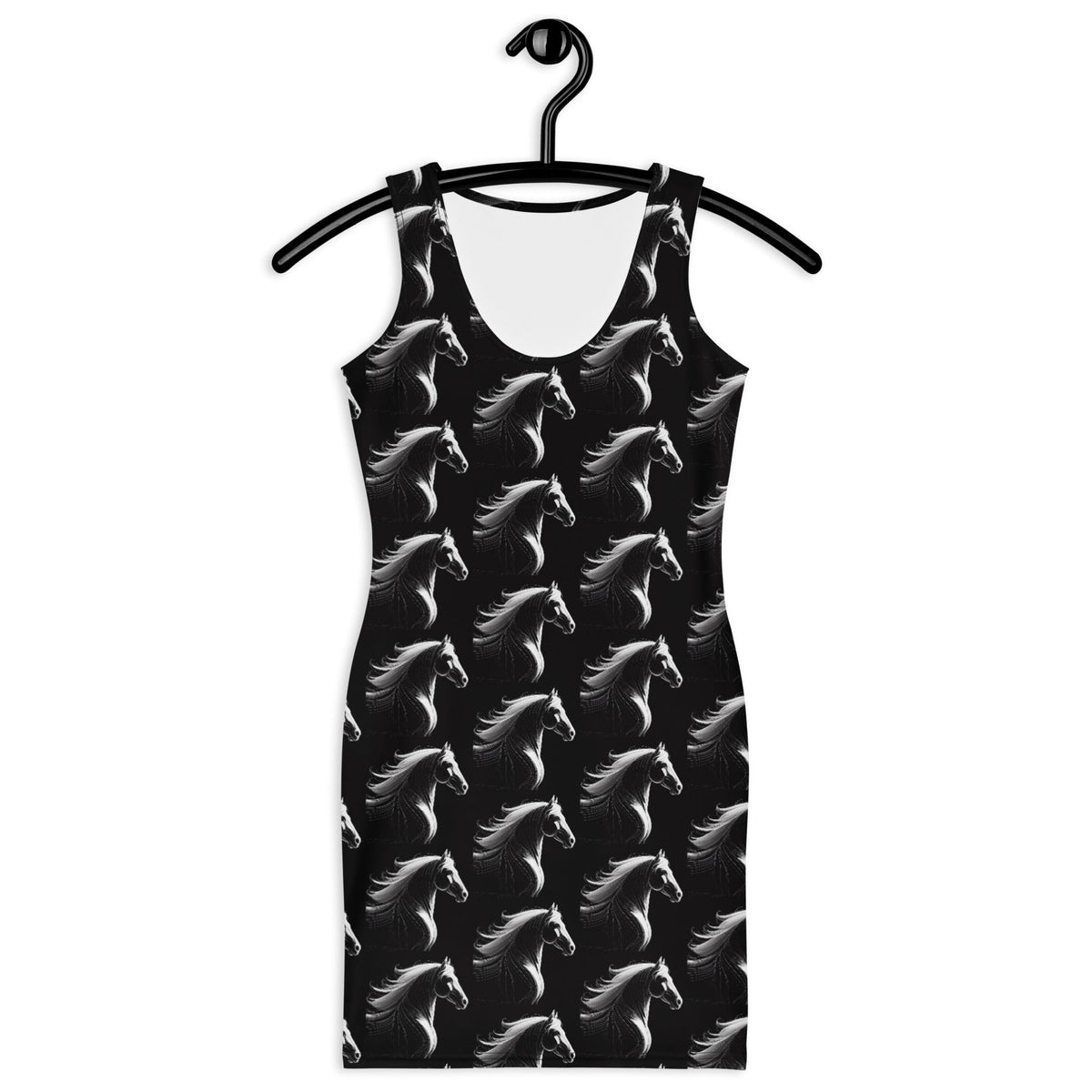 Flowing White Horses Printed Black Bodycon Short Dress