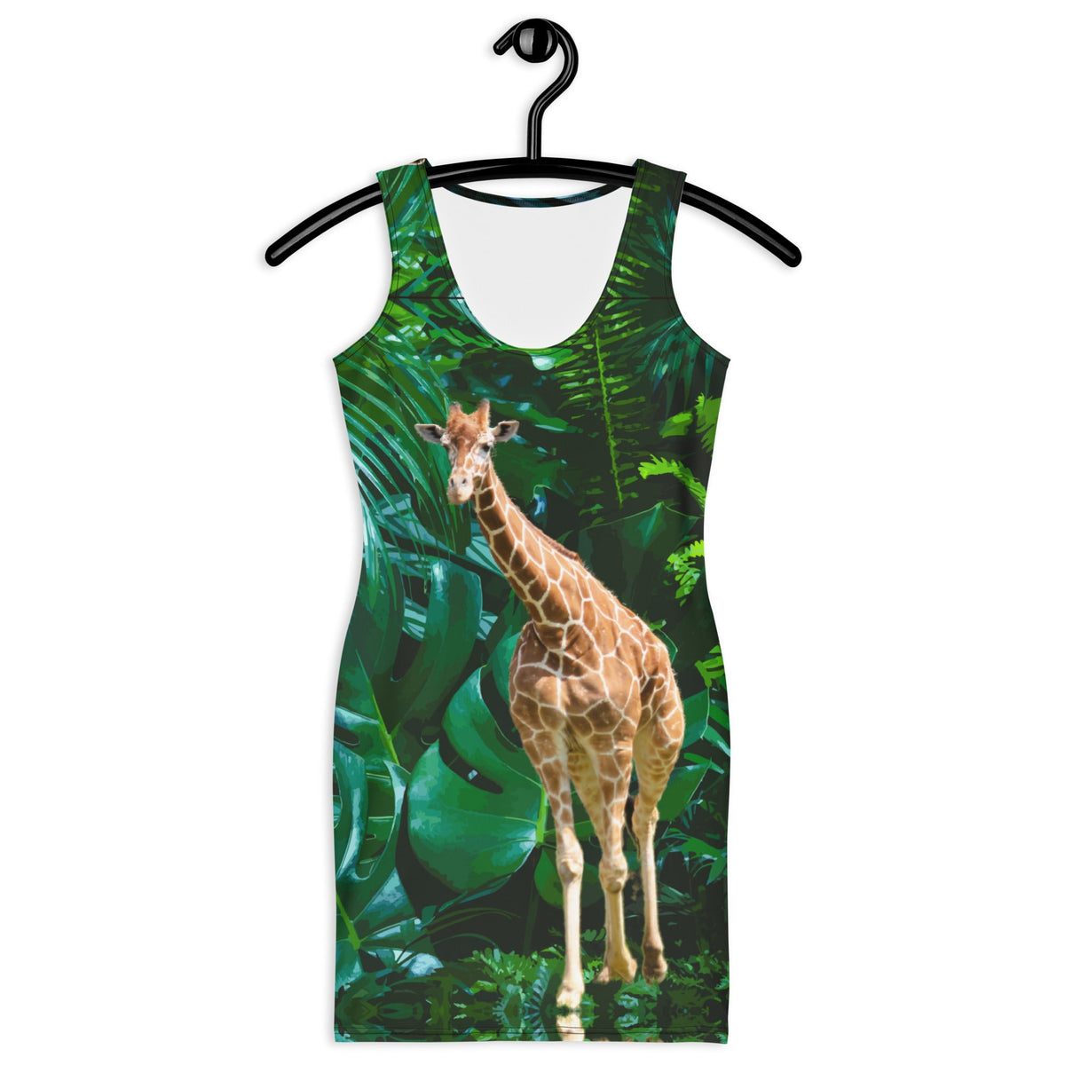 Tall Giraffe Surrounded by Greenery Bodycon Short Dress