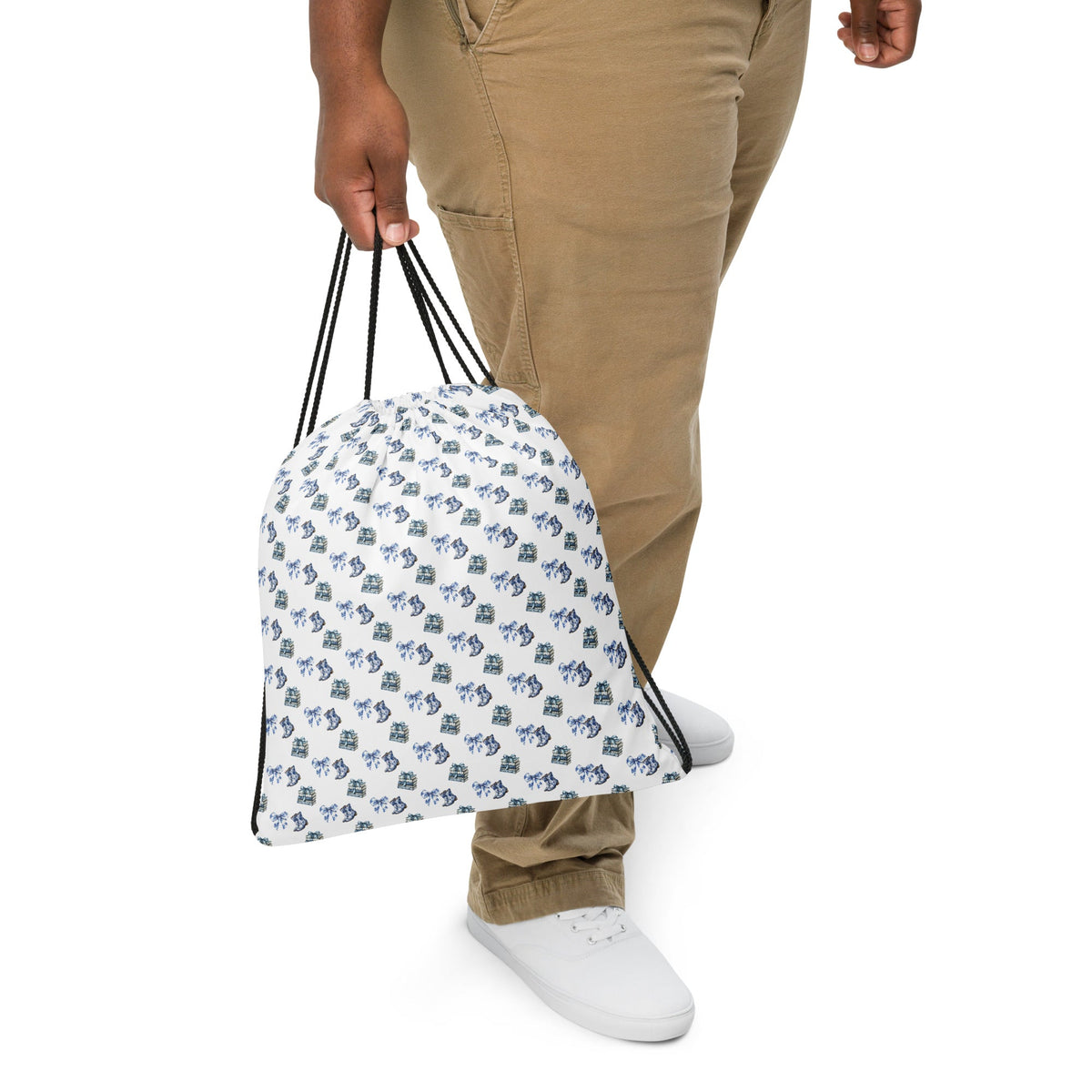 Blue Toile Vintage Drawstring bag