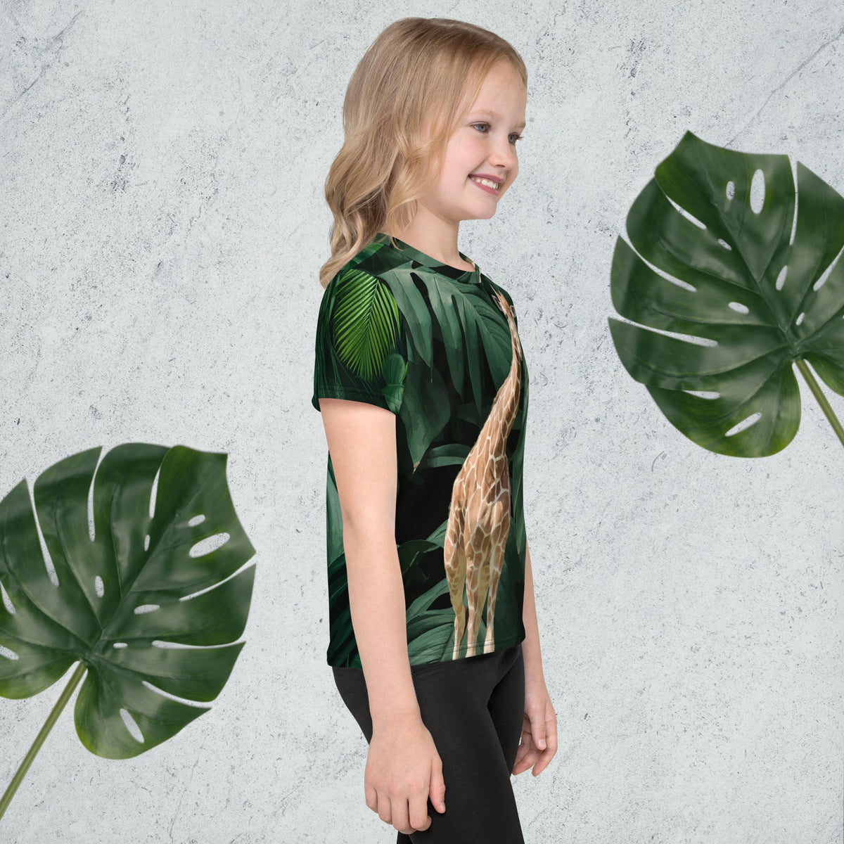 Child's Giraffe Surrounded by Greenery Printed T-shirt
