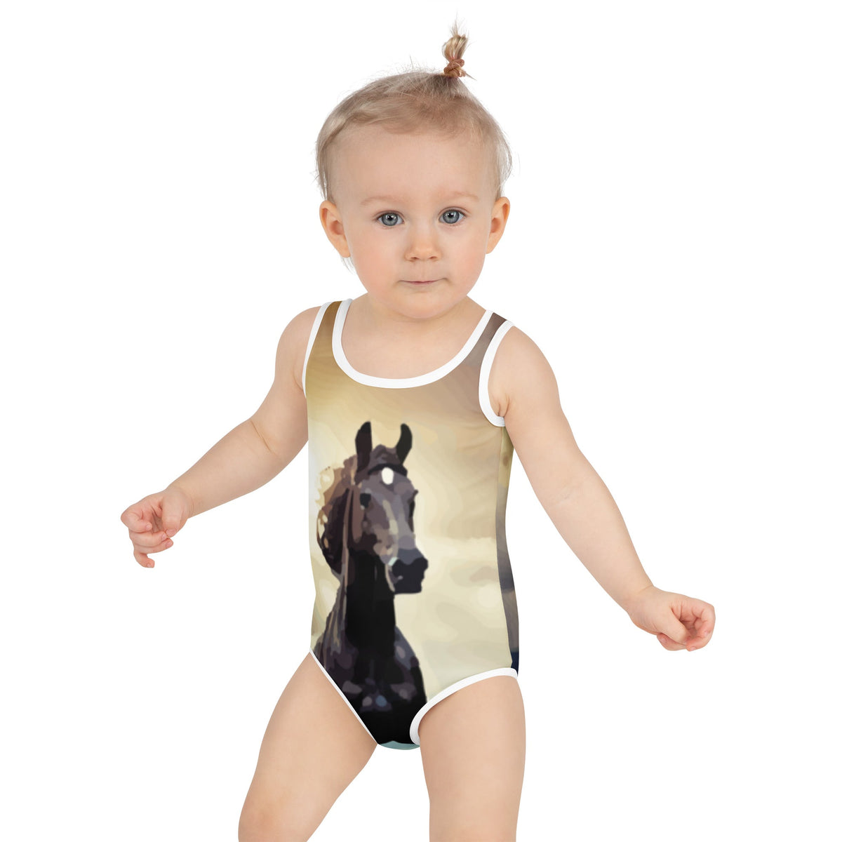 Wild Black Horse All-Over Print Kid's Swimsuit