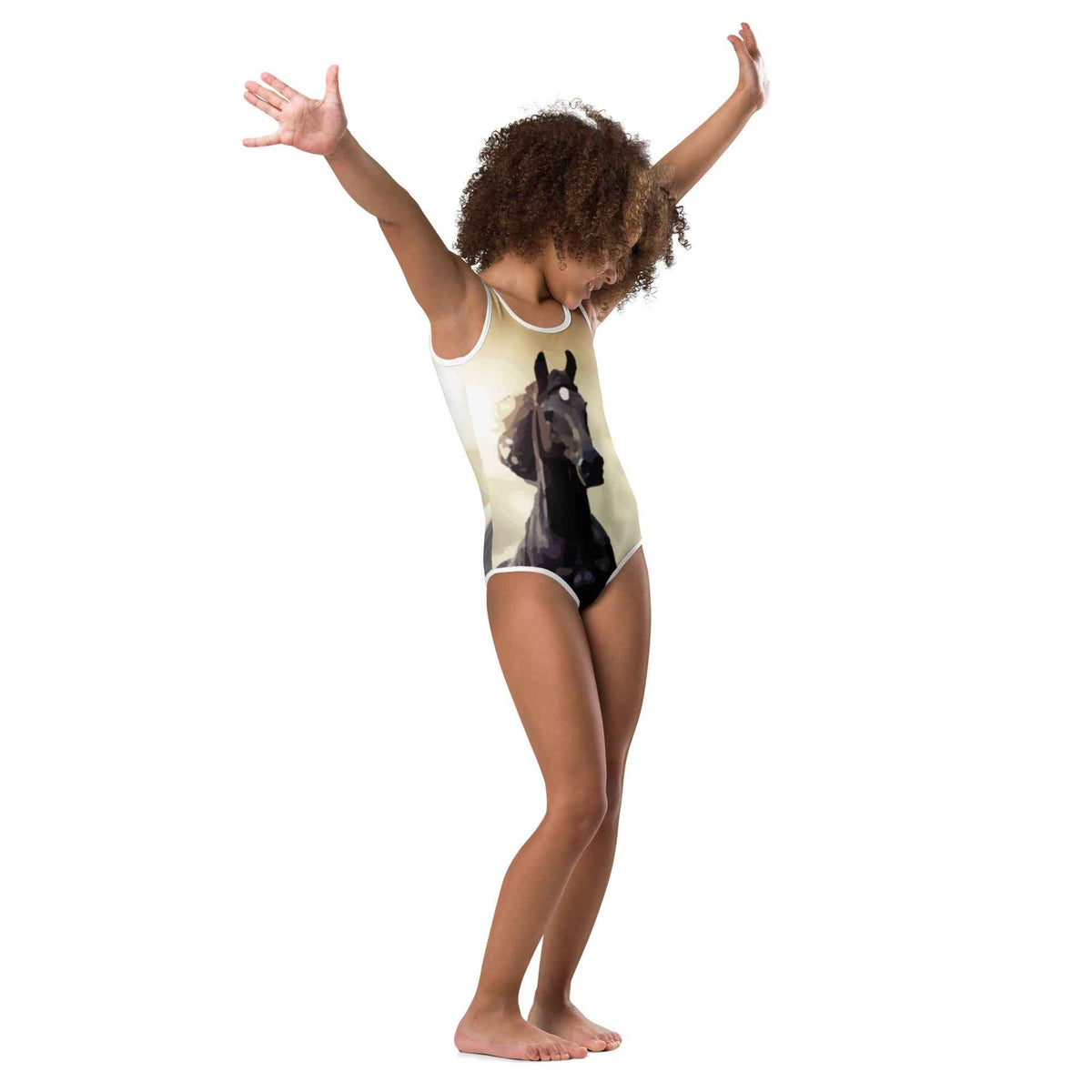 Wild Black Horse All-Over Print Kid's Swimsuit