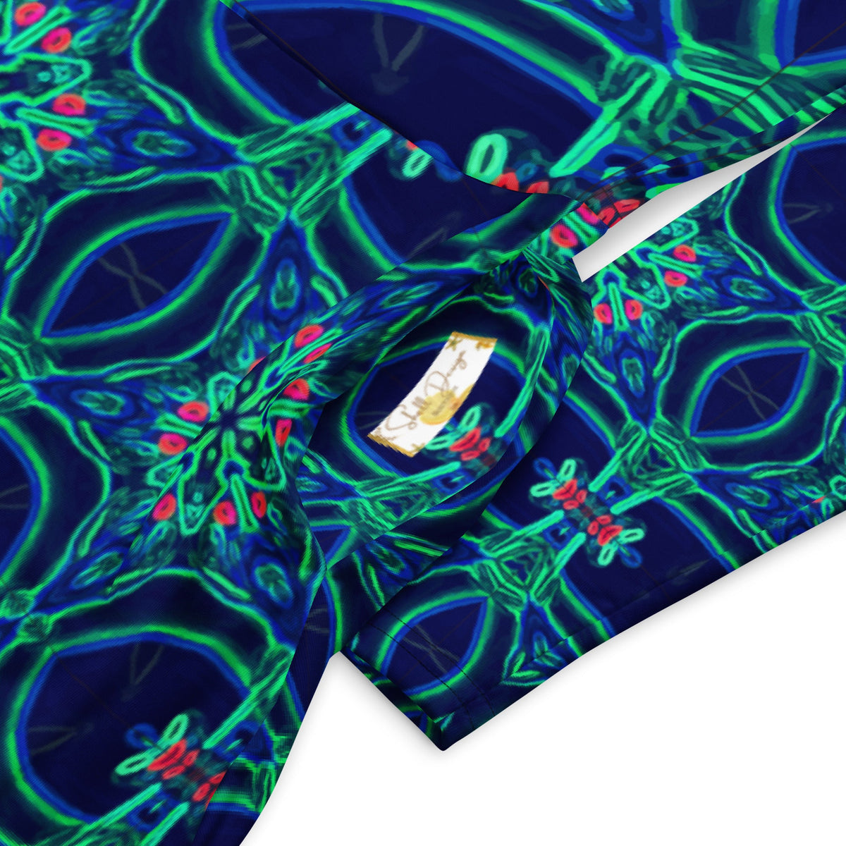 Green Neon Star on Navy Long Sleeve Midi Dress