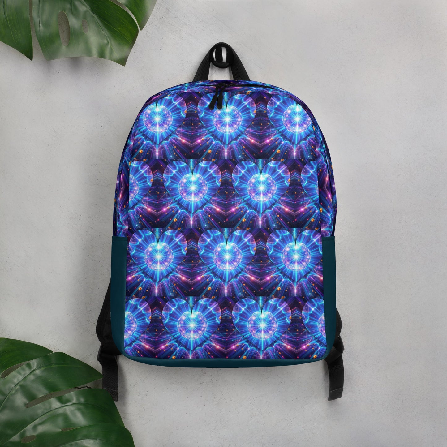 Neon Blue Hearts Printed Backpack