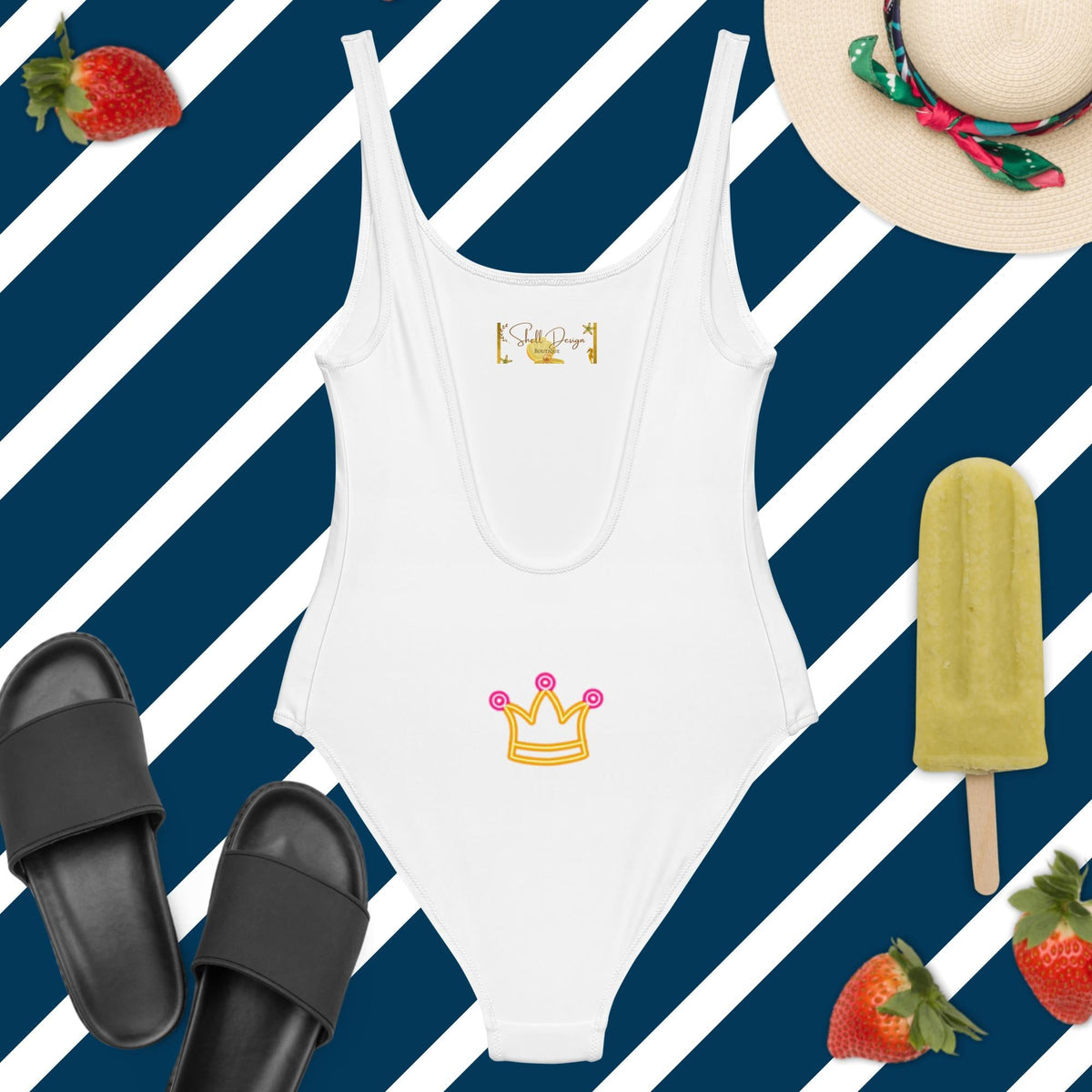 Crowned Slay Queen White One-Piece Swimsuit