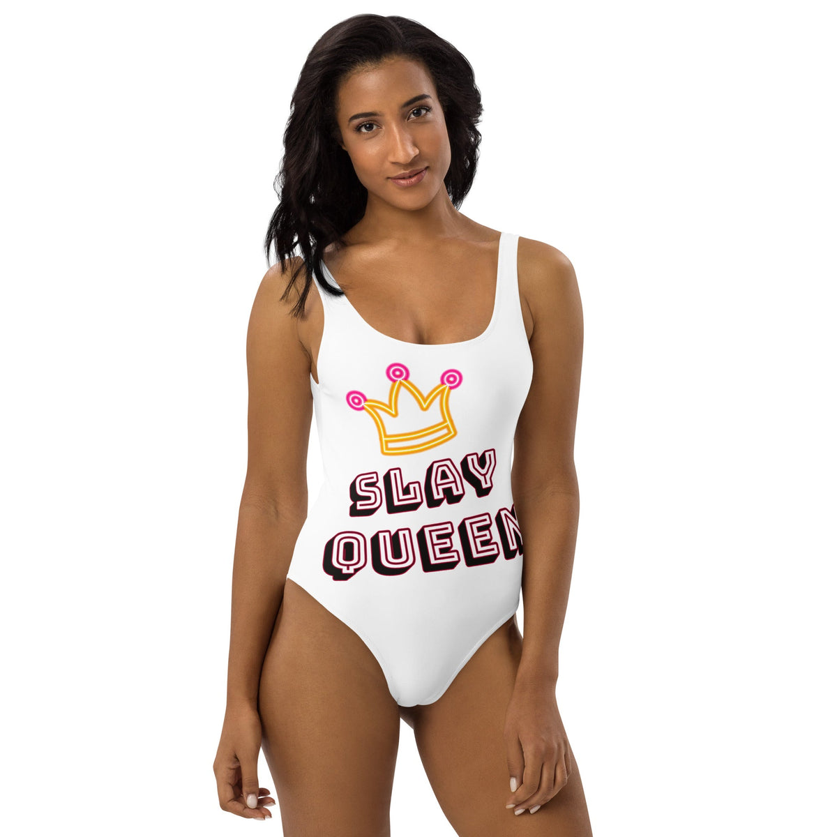 Crowned Slay Queen White One-Piece Swimsuit