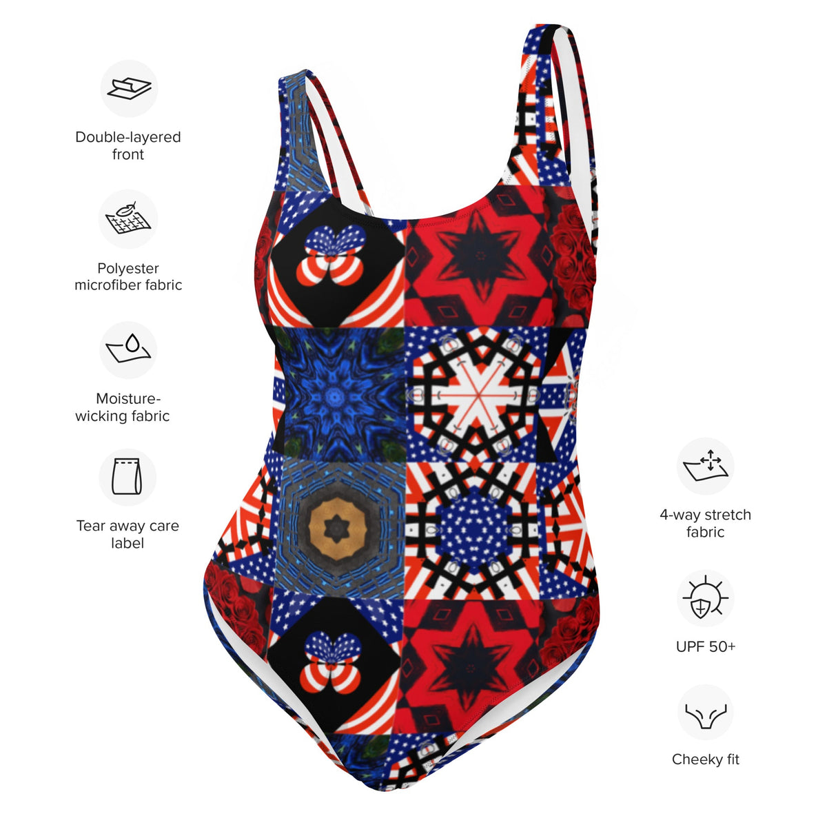 USA Patchwork Pattern One-Piece Swimsuit Beach Wear