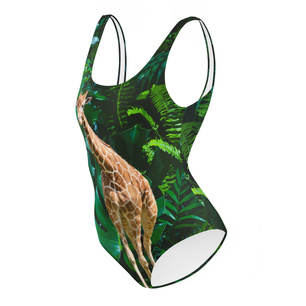 Tall Giraffe Surrounded by Greenery One-Piece Swimsuit