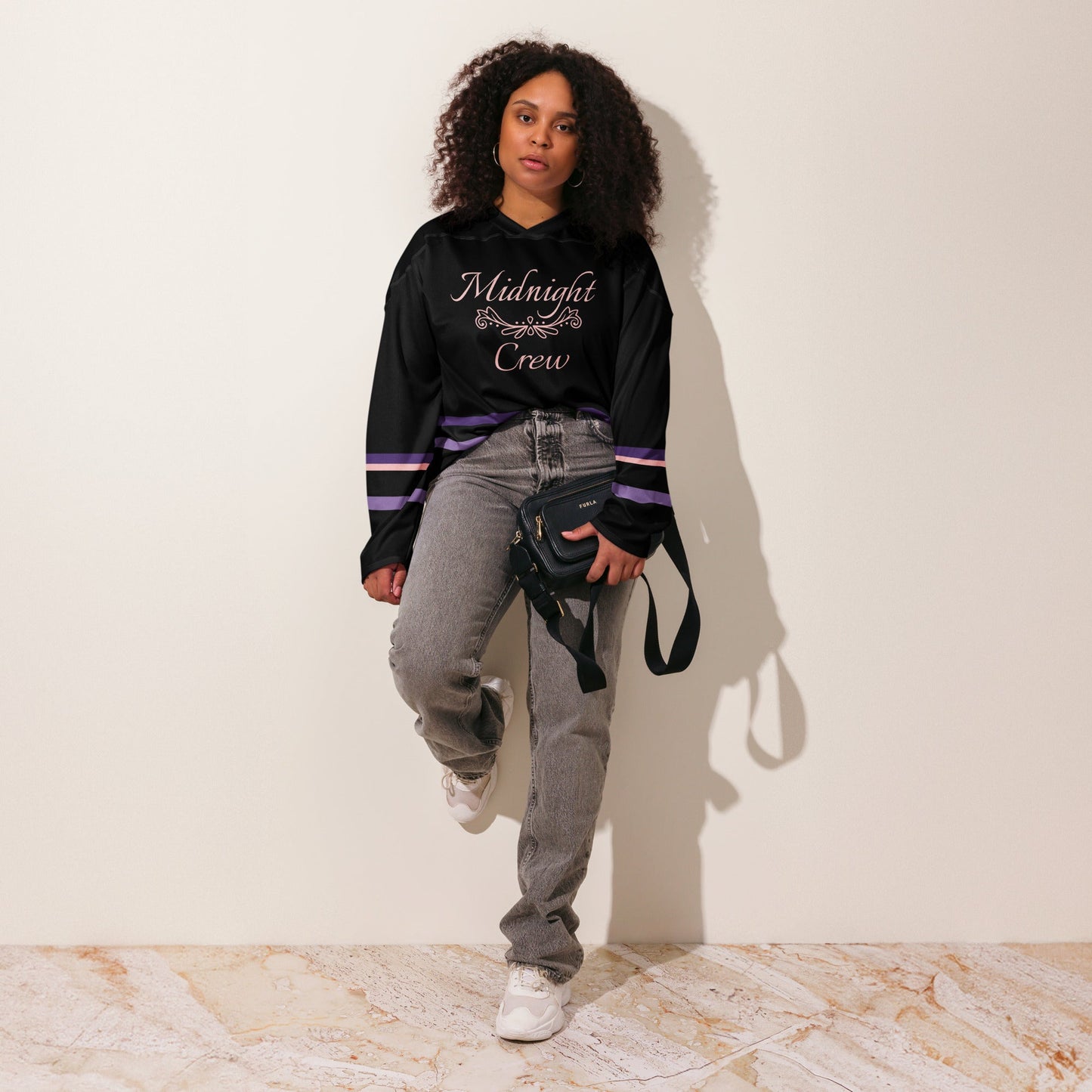 Women’s Black & Purple “Midnight Crew” Recycled Hockey Fan Jersey Premium Moisture-Wicking, Streetwear Style