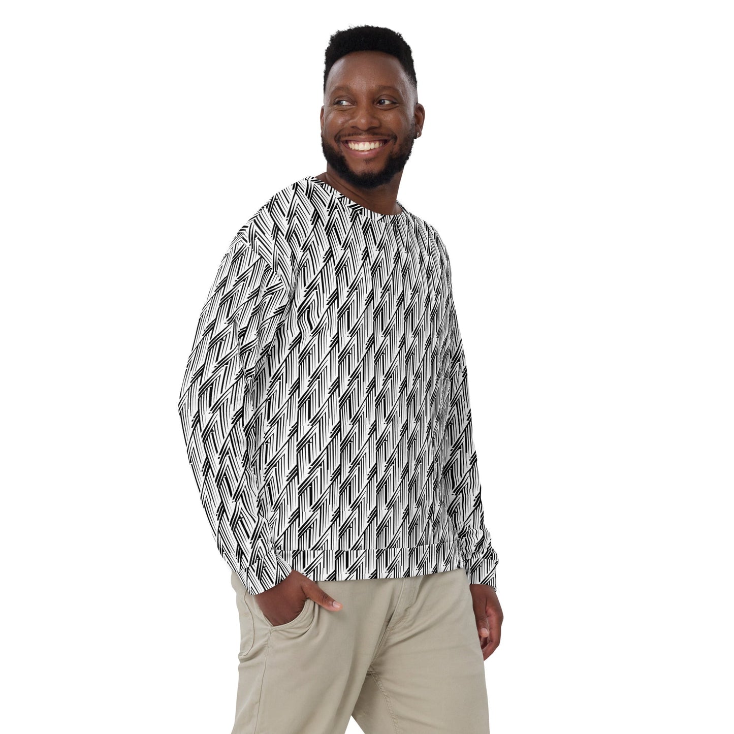 Glitch Stripe Sweatshirt | Black & White Neo-Futurist Unisex