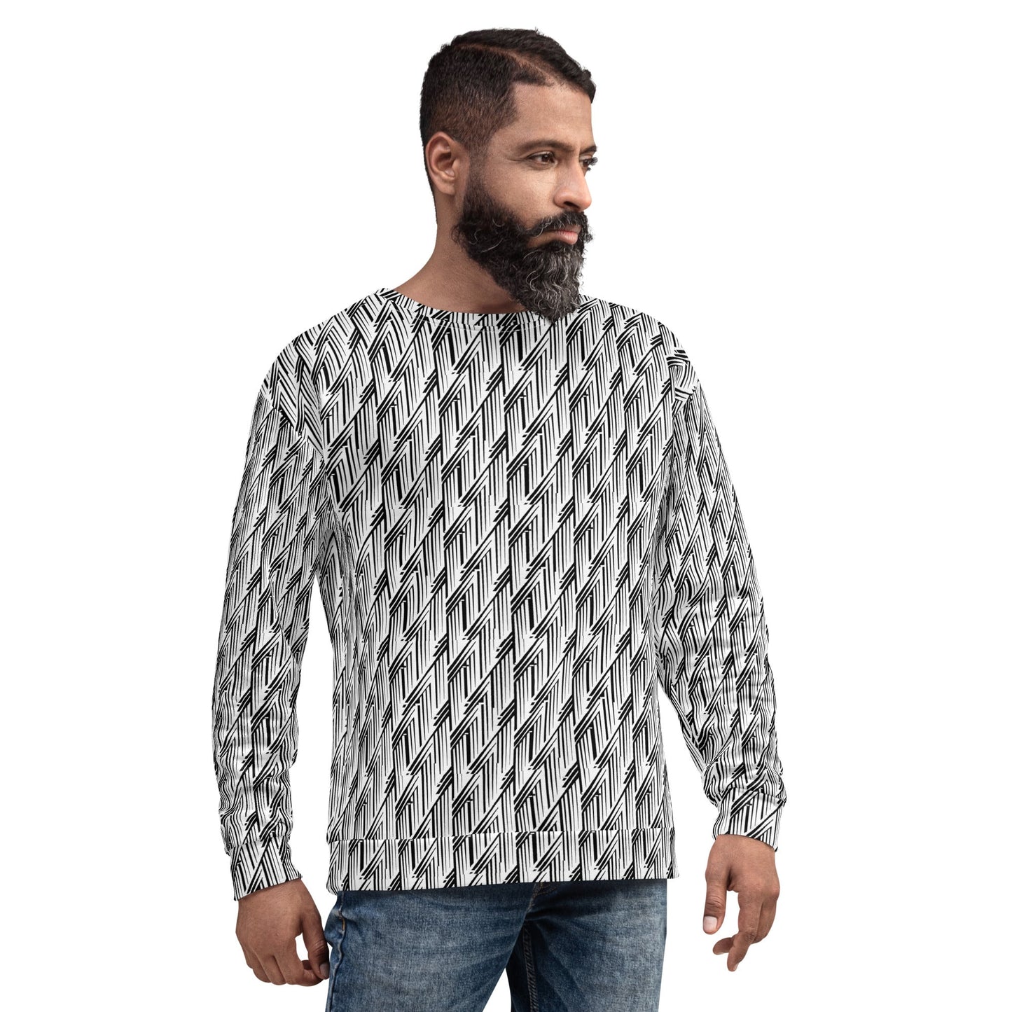 Glitch Stripe Sweatshirt | Black & White Neo-Futurist Unisex