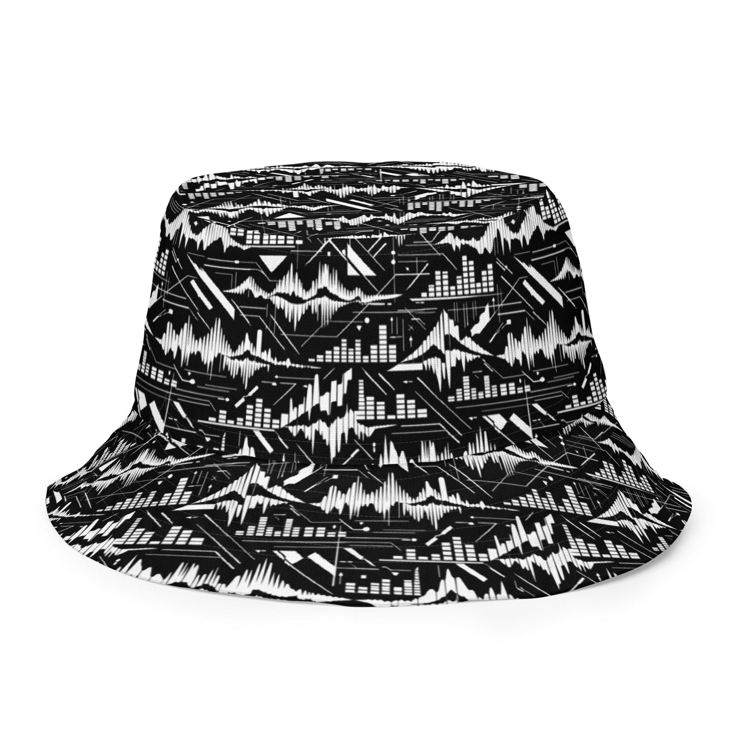 Glitch Soundwave Grid Bucket Hat | Reversible Neo-Futurist