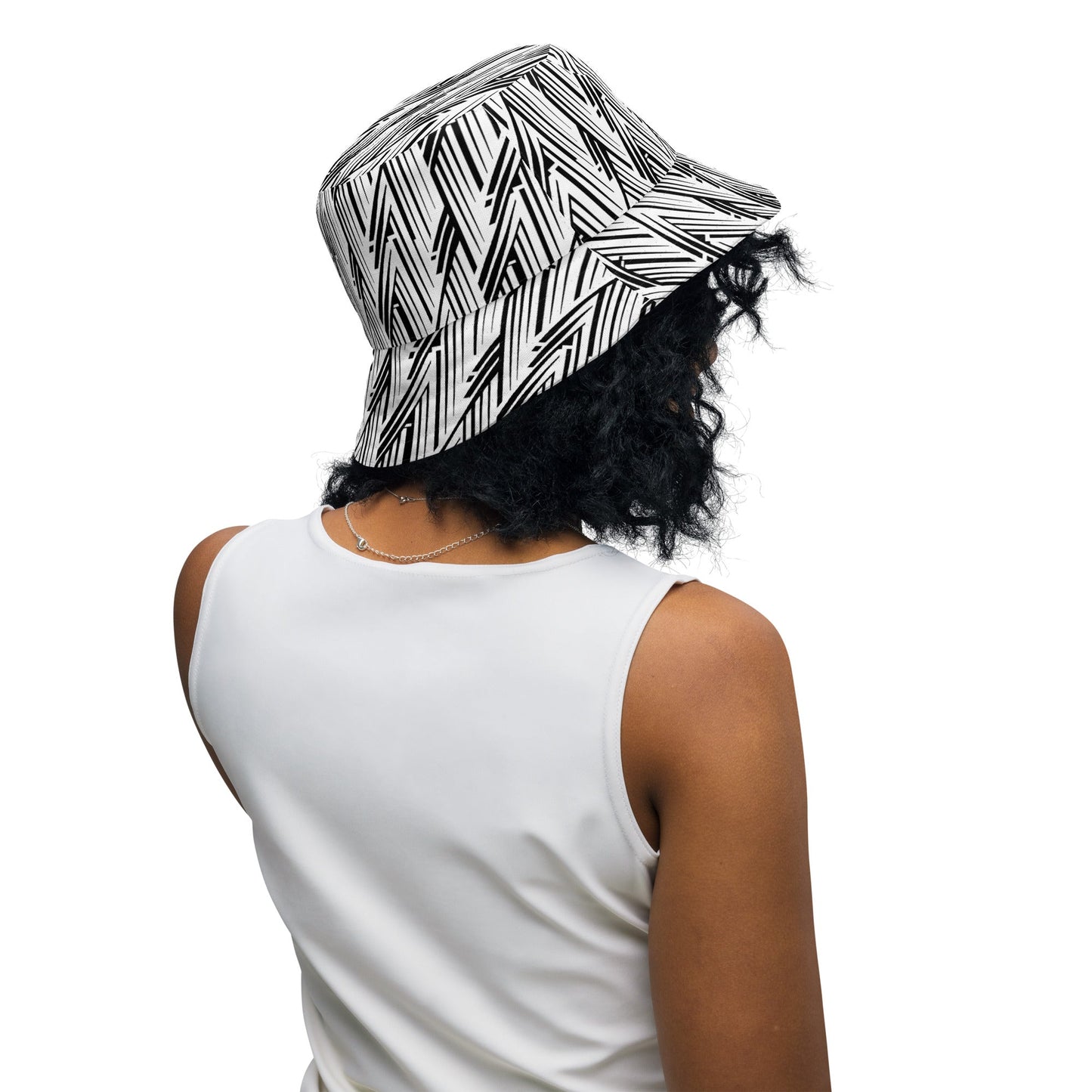 Glitch Stripe Bucket Hat | Reversible Black White Neo-Futurist