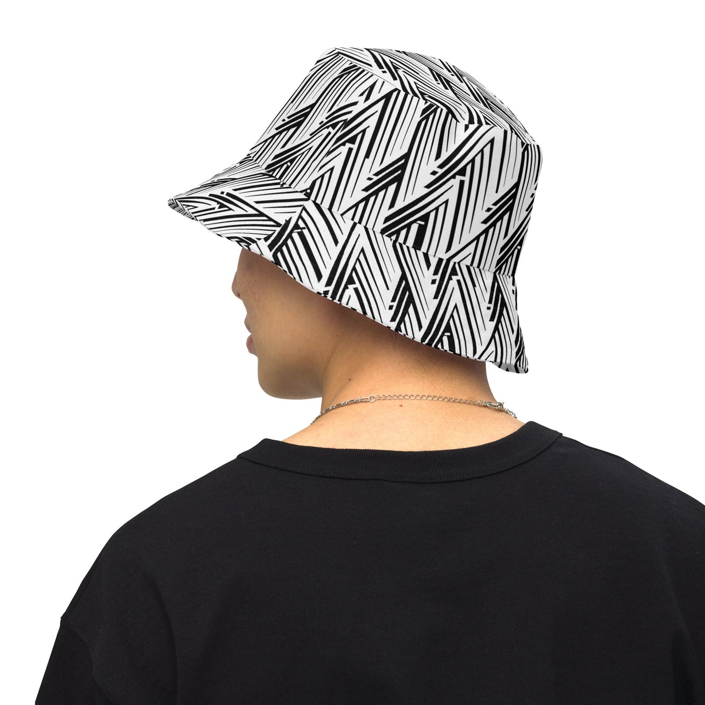 Glitch Stripe Bucket Hat | Reversible Black White Neo-Futurist