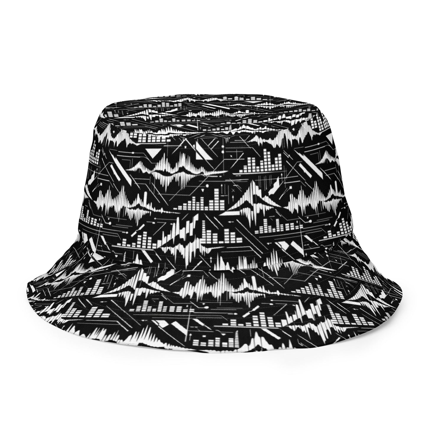 Glitch Soundwave Grid Bucket Hat | Reversible Neo-Futurist