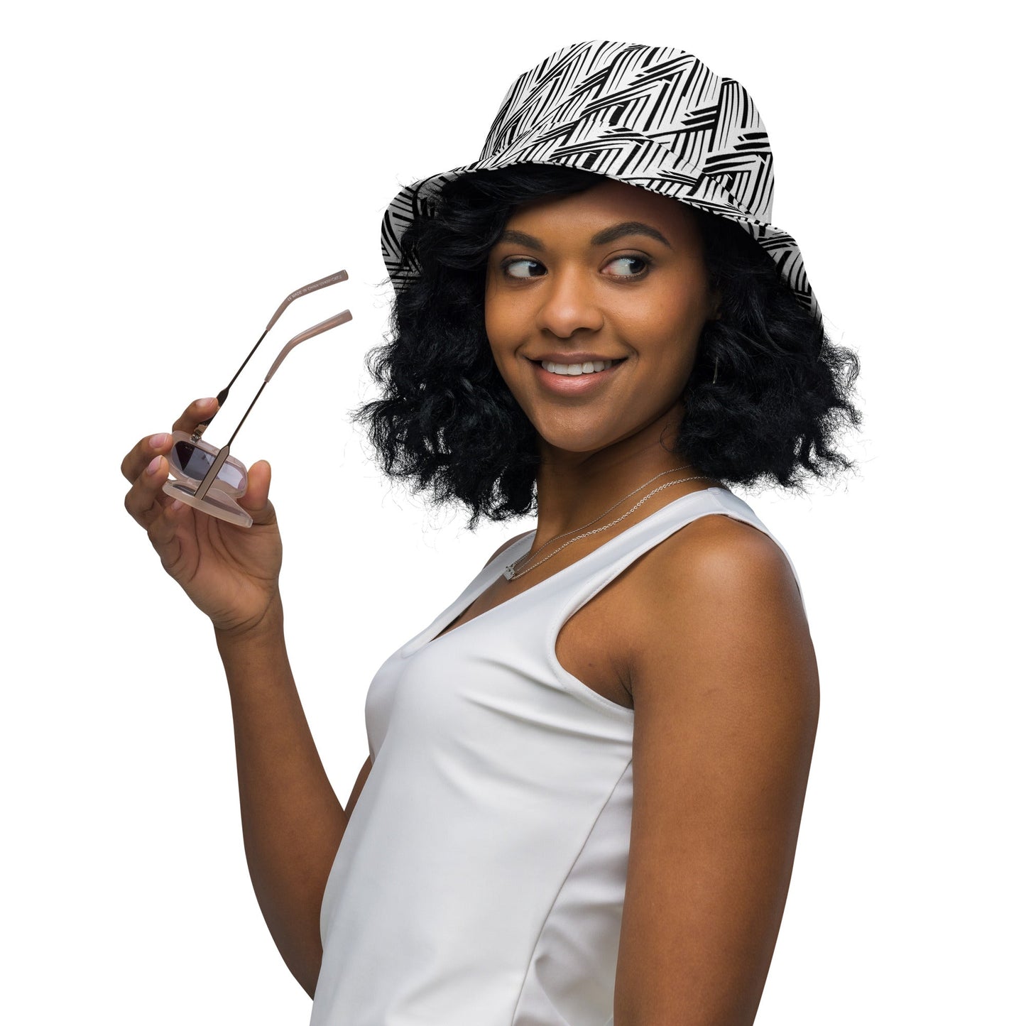 Glitch Stripe Bucket Hat | Reversible Black White Neo-Futurist