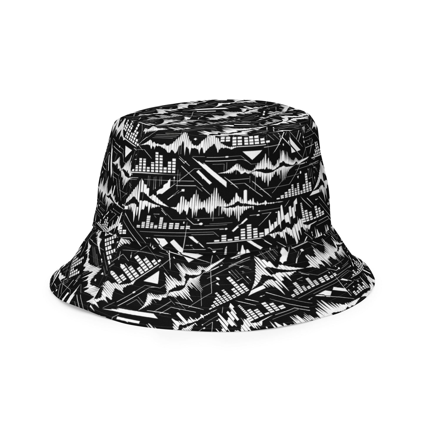 Glitch Soundwave Grid Bucket Hat | Reversible Neo-Futurist